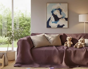 Beige Cotton Sofa Cover: Custom Couch Slipcover, Bohemian Decor