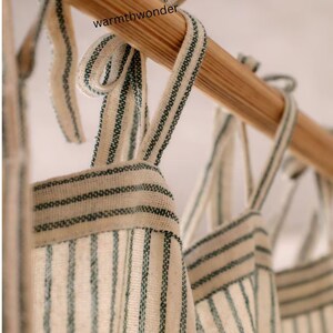 Handgemaakte linnen gestreepte gaasgordijnen - Boho-striktop - Set van 2