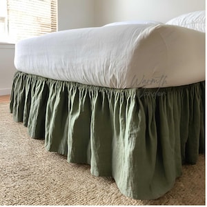 Stripe Linen Ruffled Bed Skirt: Stone Washed Organic Flax