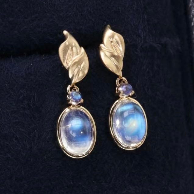 18 solid gold blue moonstone earrings/Unique handmade moonstone earrings/Modern quality moonstone earrings/Custom moonstone jewelry for herthumbnail