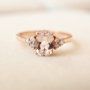 18k rose gold morganite ring/Oval gold morganite ring/Nature-inspire morganite engagement ring/Art Deco morganite ring/Trendy morganite ring