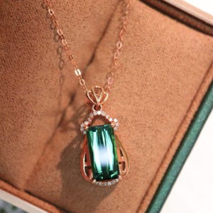18k roségouden groen blauwe toermalijn hanger/unieke groene toermalijn ketting/art deco groene toermalijn hanger ketting cadeau vrouwen sieraden