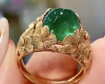Luxurious Natural Emerald 18k gold ring/Diamond emerald engagement ring/Unique emerald ring/Handmade modern emerald ring/Vintage emerald rin