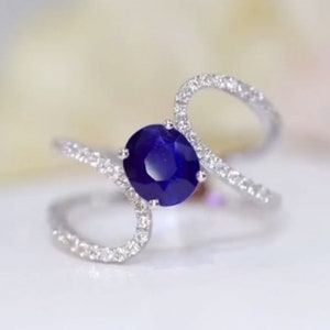 18k white gold natural sapphire ring/Heart blue sapphire ring/Diamond paved heart sapphire ring/unique real sapphire engagement ring women