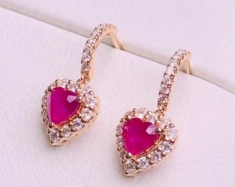 Orecchini in oro bianco 18k con rubino naturale/Pendenti con chiusura a scatto con rubino autentico/Orecchini con rubino autentico/Orecchini con rubino unici per lei/Orecchini con rubino fatti a mano