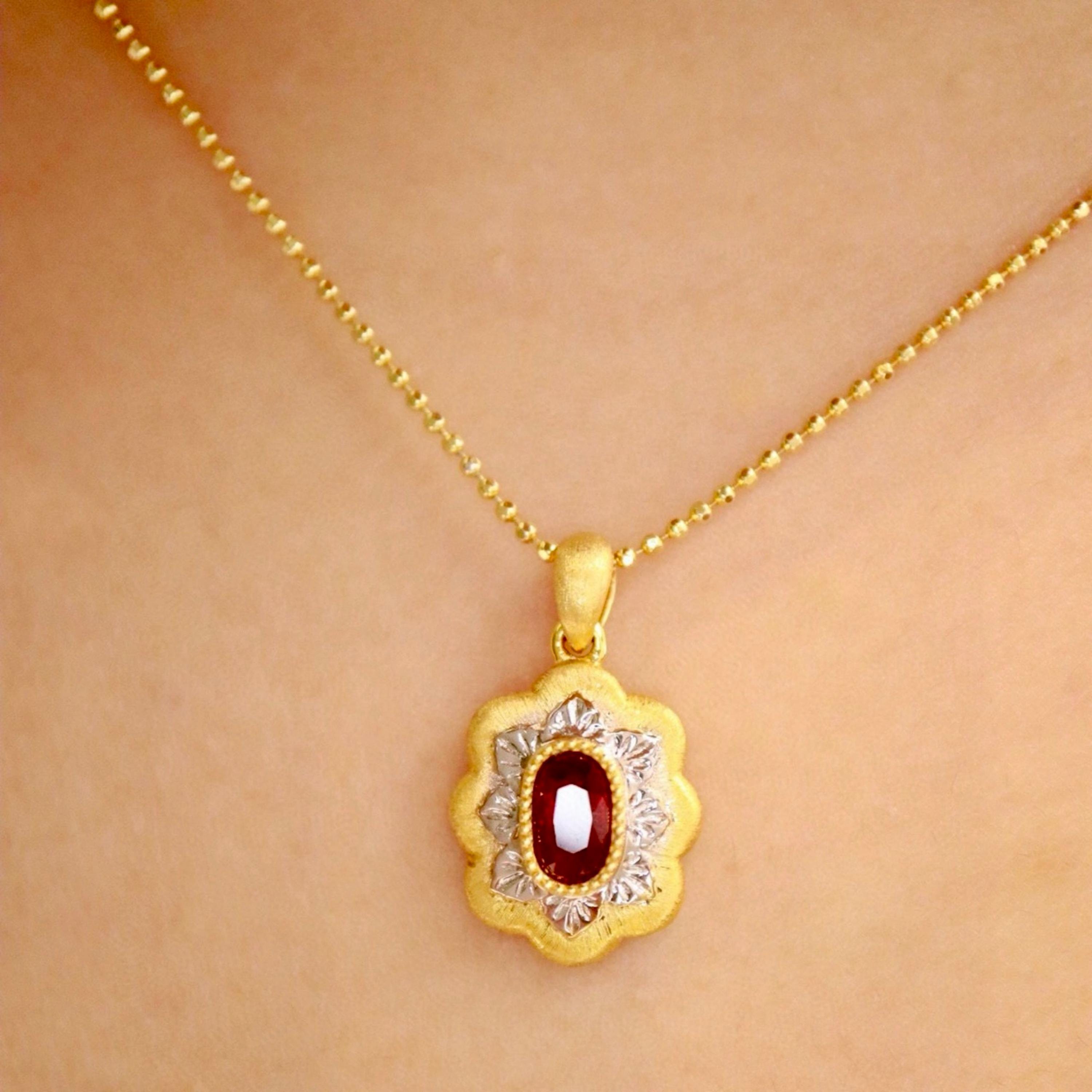 ステートメントピジョンブラッドレッドルビーペンダントネックレス/18K 