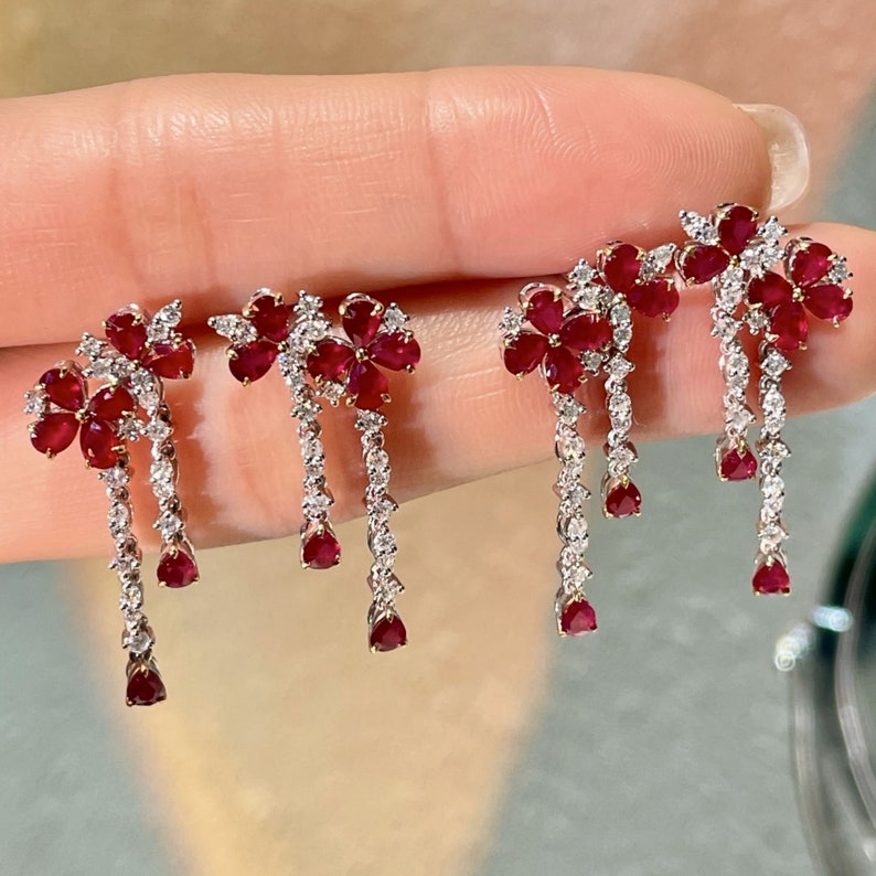 Genuine Ruby Studs 18k Solid Gold\minimalist Pear Ruby Stud Earrings ...
