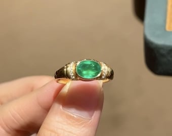 Luxurious high end natural emerald in 18k ring/Art Deco emerald engagement ring/Statement handmade modern emerald ring/unique emerald ring