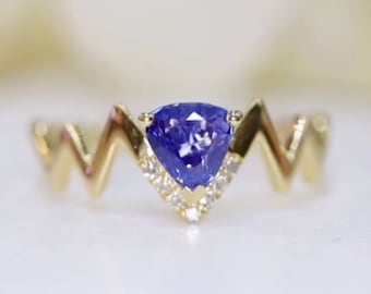 18k rose gold real sapphire ring/Genuine royal blue sapphire ring/Natural sapphire engagement/Handmade art deco sapphire ring/modern ring