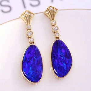 18k solid gold natural Australian opal drop/Unique real opal earrings/Dainty opal drop/Art deco opal earrings/Handmade opal dangles women