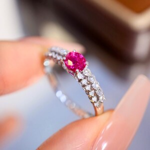 Dainty tiny red ruby ring 18k white gold/Genuine oval cut ruby ring\Diamond pave mini ruby ring\Skinny stackable thin red ruby ring gold