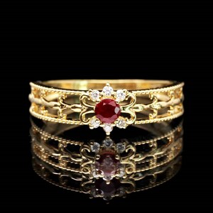 18k solid gold natural ruby ring/trendy diamond halo ruby ring/Modern handmade ruby ring/unique art deco ruby engagement ring/Dainty ruby