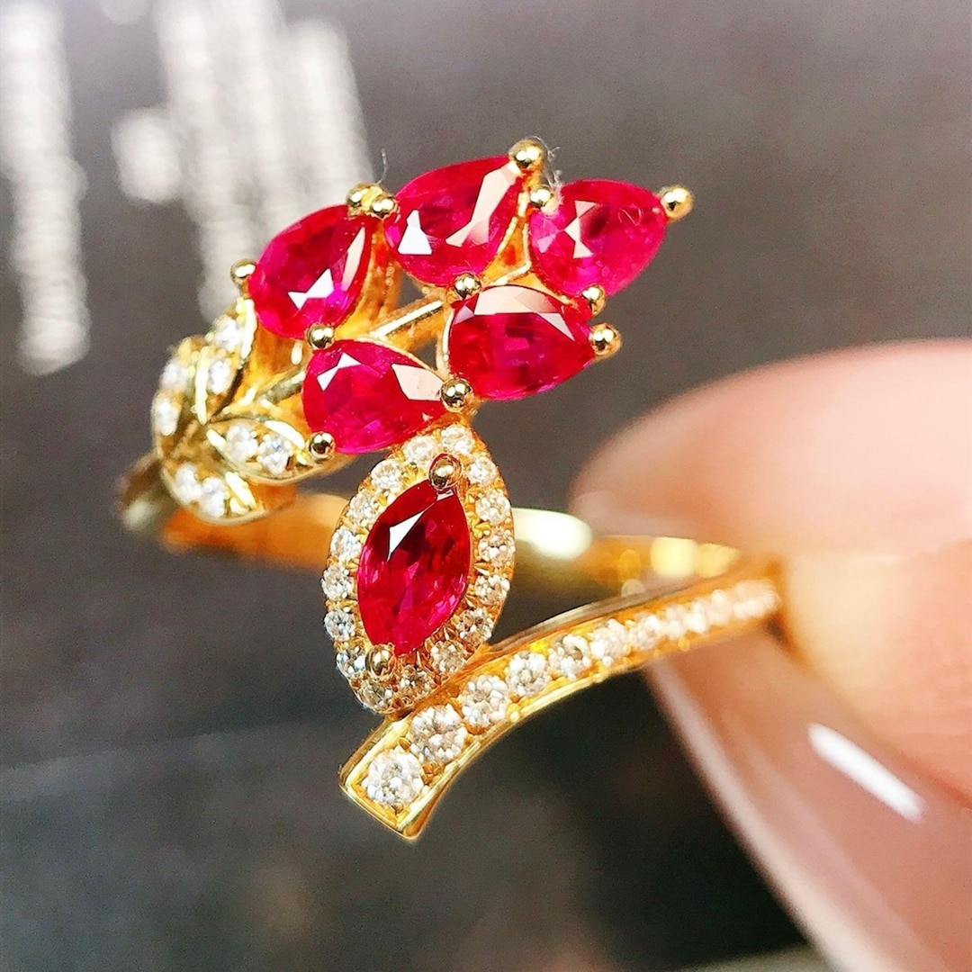 Unique Natural Pigeon Blood Ruby Engagement Ring/trendy 18k Solid Gold ...