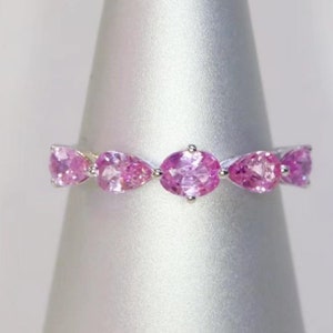 18k white gold natural pink sapphire/Real Padparadscha band/pink sapphire engagement ring/Handmade cushion pink sapphire ring/Pink gem ring