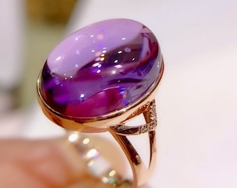 本物の 18k ローズ ゴールド アメジスト リング (女性用) / ユニークな 