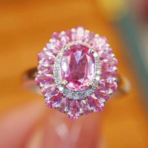 18k solid gold natural pink sapphire ring/Real unheated Padparadscha ring/Personalized pink sapphire engagement ring/Handmade fine jewelry