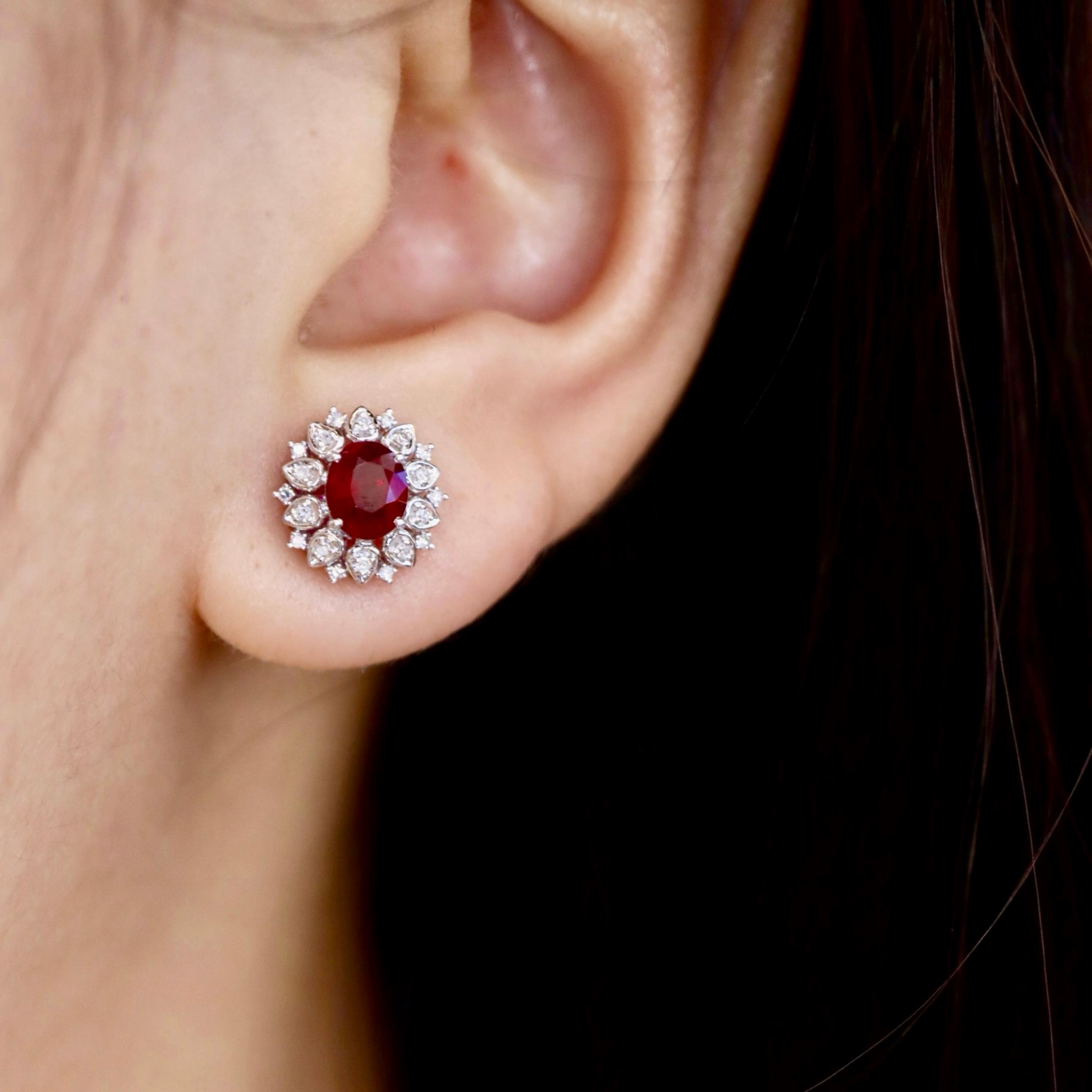 Dainty Oval Pigeon Blood Red Ruby Stud Earring\18k White Gold Natural ...