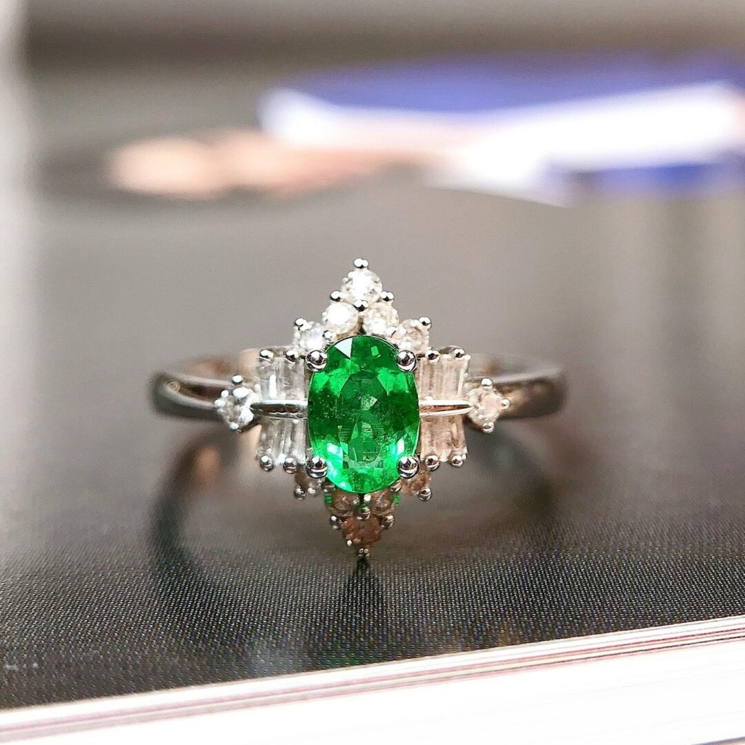 Genuine Emerald 18k Rose Gold Ringart Deco Emerald Engagement Ring ...