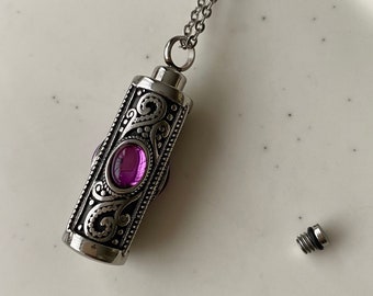 Amethyst Crystal Pendant Bottle Necklace - Unique Crystal Jewellery / Bottle pendant Keepsake Necklace