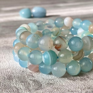 Blue Agate Crystal Bracelet 6mm And 10mm Bead - Natural Handmade Crystal Gemstone Jewellery