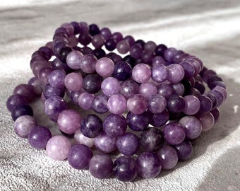Lepidolite 6mm & 8mm Bead Crystal Bracelet - Handmade Natural Crystal Healing Gemstone Jewellery / Anxiety Bracelet / Lithium / Gift idea