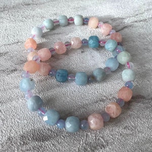 Faceted Morganite & Aquamarine Beryl Crystal Bracelet 8mm - Handmade Natural Crystal Healing Gemstone Jewellery / Gifts for her