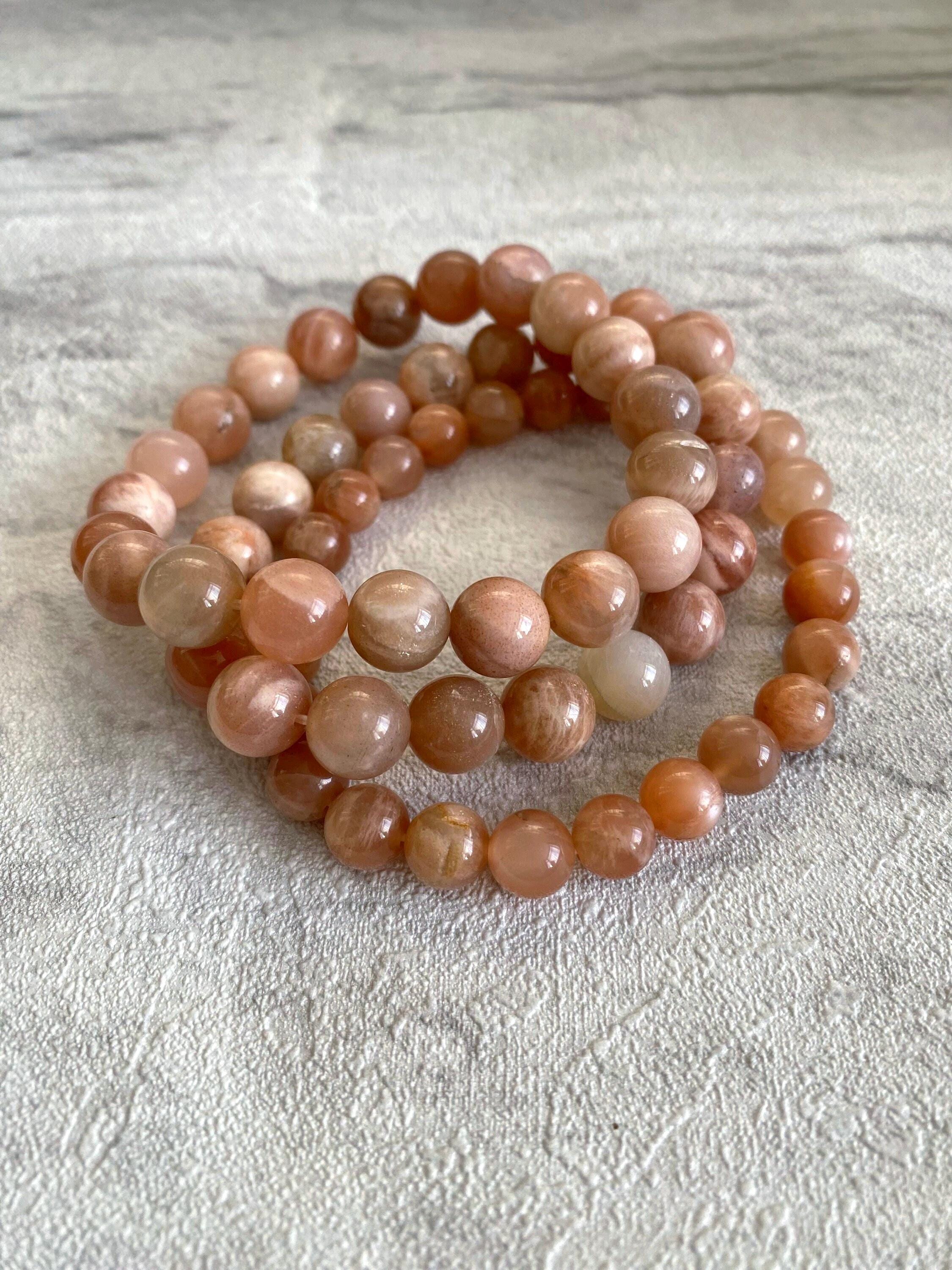 Peach Moonstone 8mm & 10mm Bead Crystal Bracelet / Handmade Natural Crystal Healing Gemstone Jewellery / Gifts for her / Moonstone