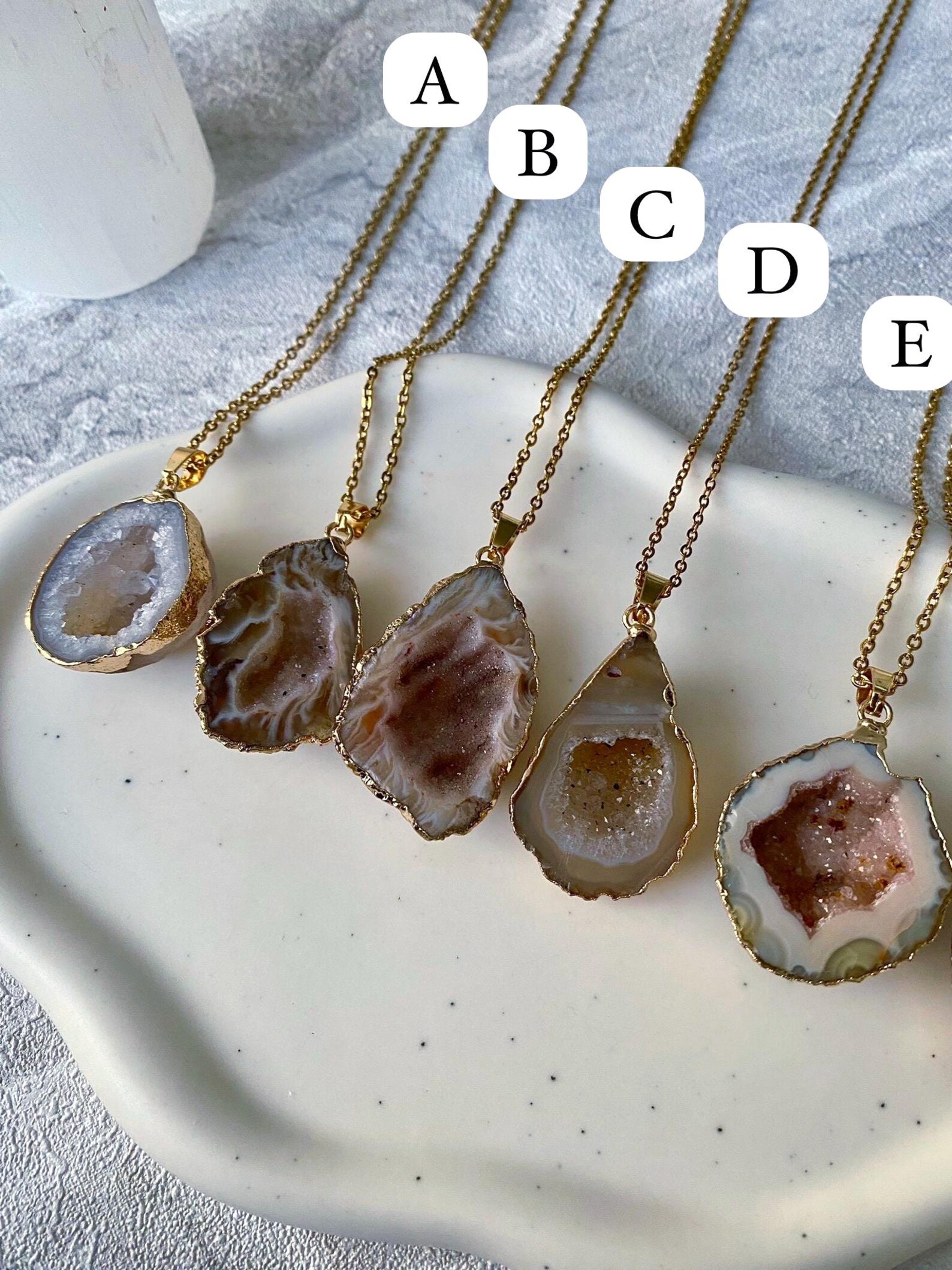 Druzy Agate Geode Crystal Pendant Necklace Natural Unique Crystal 