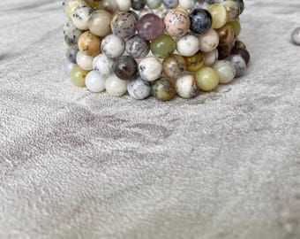 Dendritic Opal Merlinite Bead Bracelet 7mm - 8mm / Natural Handmade Crystal Healing Gemstone Jewellery