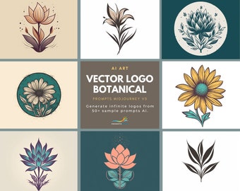 Botanical Vector Logo Prompts by Midjourney  – Instant Download – Digital Download