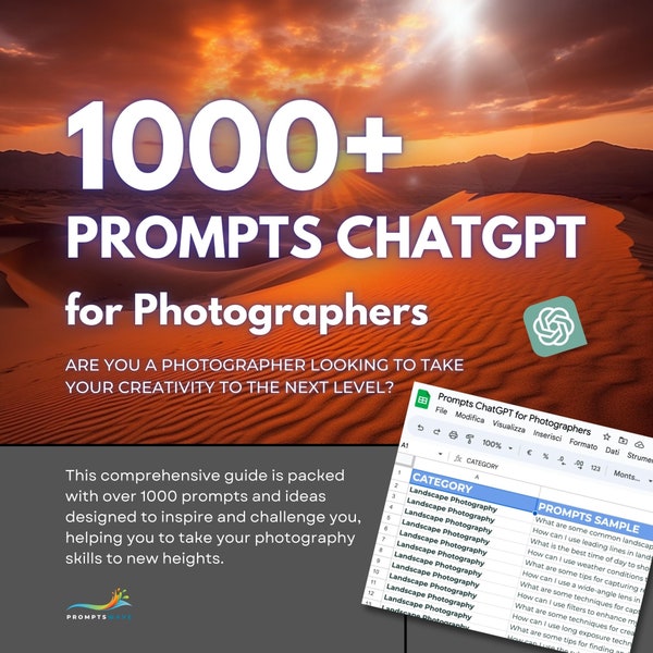 1000 ChatGPT Photography Prompts – Instant Download for Inspired Photographers – Instant Download – Digital Download