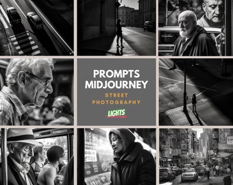 Midjourney Street Photography Prompts – Black & White AI Art (Digital Download)
