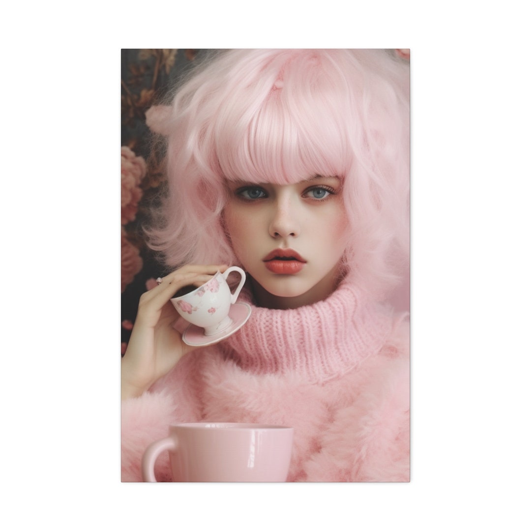 Original Pink Vintage Aesthetic Tea Cup Girl - Etsy