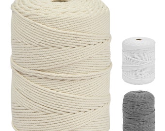 Makramee Garn 3mm x 300m, 100% natürliche Baumwolle, Baumwollseil Baumwollgarn, superweiches Garn für DIY Basteleien, Pflanzen - Hängekörbe