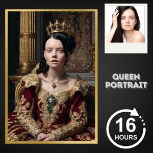 Custom Queen Portrait from Photo, Royal Queen Portrait, Personalized Gift For Mom, Custom Woman Portrait, Renaissance Portrait