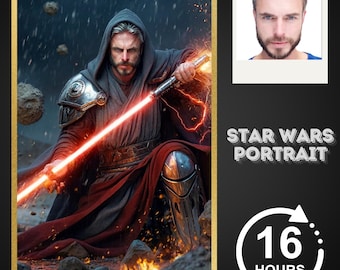 Individuelles Star Wars Portrait vom Foto, Geschenk für Papa, Jedi Personalisiertes Kunstwerk Geschenk, individuelles Männer Portrait, digitaler Download