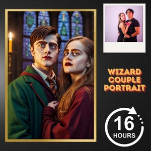 Custom Personalized Wizard Couple Portrait From Photo, Personalized Magician Portrait, Valentine's Day Gift, Best Gift For Couple