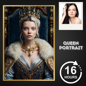 Custom Queen Portrait from Photo, Royal Queen Portrait, Personalized Gift For Mom, Custom Woman Portrait, Renaissance Portrait