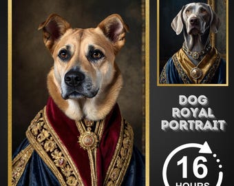 Retrato de mascota personalizado a partir de una foto, pintura canina renacentista, retrato de mascota real, retrato real, regalo de retrato de mascota, descarga digital