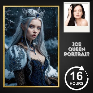 Ritratto personalizzato della Regina del Ghiaccio da foto, ritratto della Regina del Ghiaccio Reale, regalo personalizzato per la mamma, ritratto di donna personalizzato, ritratto rinascimentale