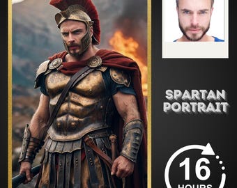 Custom 300 Spartan Warrior Portrait from Photo, Gift For Dad, Personalized Warrior Portrait, Custom Man Portrait, Digital Download