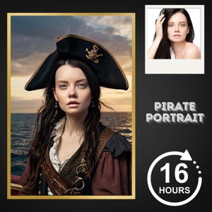Ritratto di donna pirata personalizzato da foto, ritratto di pirata, arte pirata da foto, design pirata personalizzato, ritratti personalizzati