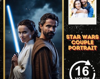 Custom Star Wars-Style Couple Portrait, Custom Couple Portrait, Custom Jedi Couple Portrait, Best Gift for Couple, Custom Portrait