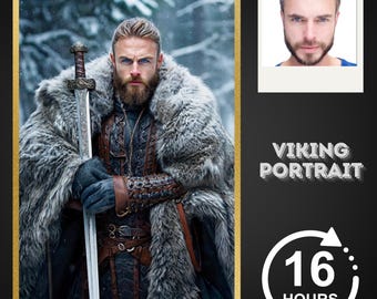 Vikingportret aangepast vanaf foto, cadeau voor papa, gepersonaliseerd Scandinavisch Vikingportret, portret aangepaste man, digitale download