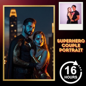 Custom Superhero Couple Portrait, Custom Couple Portrait, Fantasy Couple Portrait, Romantic Gift, Best Gift for Couple, Valentine&#39;s Day Gift