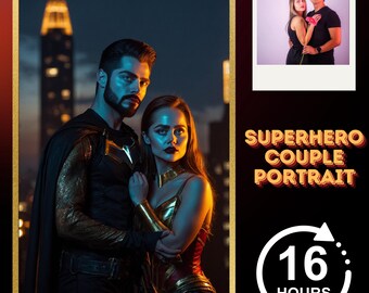 Custom Superhero Couple Portrait, Custom Couple Portrait, Fantasy Couple Portrait, Romantic Gift, Best Gift for Couple, Valentine's Day Gift