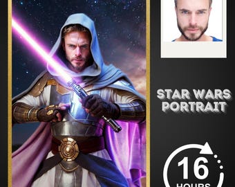Individuelles Star Wars Portrait vom Foto, Geschenk für Papa, Jedi Personalisiertes Kunstwerk Geschenk, individuelles Männer Portrait, digitaler Download