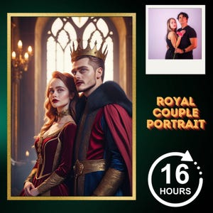 Custom Royal Couple Portrait from Photo, Personalized King and Queen Portrait, Valentine&#39;s Day Gift, Best Gift for Couple, Digital Download