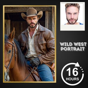Custom Cowboy Portrait From Photo, Personalized Cowboy Wild West Portrait, Gift For Dad And Boyfriend, Custom Man Portrait, Digital Download