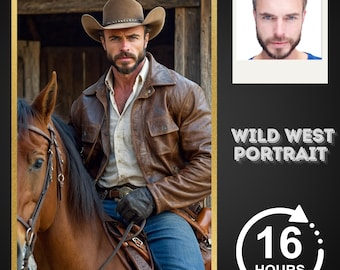 Custom Cowboy Portrait From Photo, Personalized Cowboy Wild West Portrait, Gift For Dad And Boyfriend, Custom Man Portrait, Digital Download